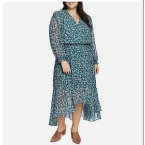 1.State Woodland Floral High Low V-Neck Midi Dress, EUC, Size 1X, MSRP $140